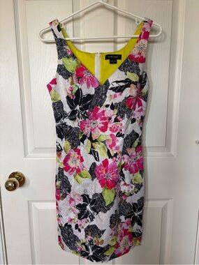 Marciano Floral Sheath Dress Pink Black White Sleeveless Size Small S